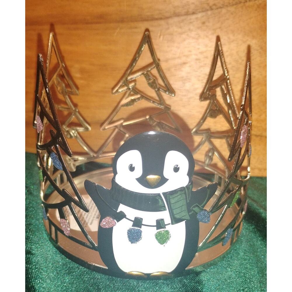 Bath & Body Works Penguin & Pine Tree 3-Wick Candle Holder - Picture 1 of 2